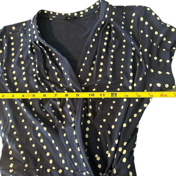 Ann Taylor Sz 4 Blue Polka Dot V Neck Wrap Dress Short Sleeve Classic Retro EUC - Picture 10 of 12
